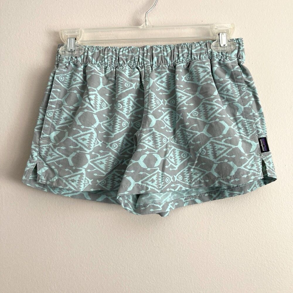 Patagonia Barely Baggies Shorts Womens XS Turquoise Gray Pockets Drawstring Logo
